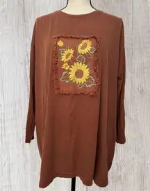 BOBBIE BROOKS brown/yellow textured sunflower long sleeve shirt