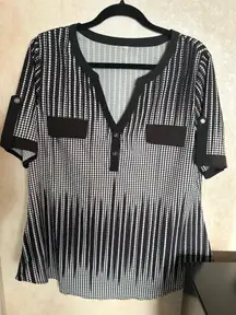 Black and White Polka Dot Dress shirt - Faux Pockets