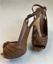 Aldo‎ Brown Cork Platform High Heels Size 39 Stiletto Sling Back Buckle Peep Toe