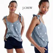J. Crew Blue Denim Embellished Tie Shoulder Tank Top 4