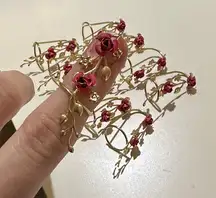 Gold Tone Floral Rose Finger Rings (set of ten)