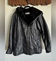 Wilson Leather fur lined hooded leather coat size 1X