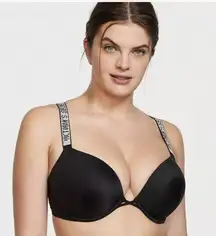 Victoria's Secret SWIM Bombshell Bra Shine Strap Push Up 34C Satin Black NWTS