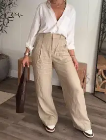 Everlane 100% Linen Way High Rise Pleated Wide Leg Drape Trouser Pant Size 0