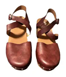 Yellowbox Barah Clog Shoes Size 10 Maroon Red Cork Wedge Silver Studs Casual