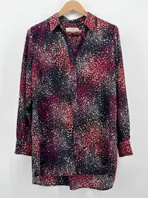 Foxcroft NYC Women's Black Speckled Print Button Down Shirt Size 14 Hi-Lo Office