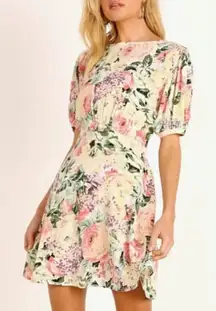 FAITHFULL The Brand Sidonie Floral Mini Dress Yellow Size 6‎ Medium Puff Sleeve