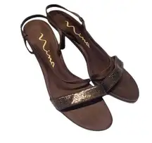 Nina Gaie Brown Crystal/Satin Sandals Size 9