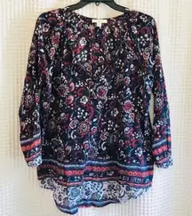 BLL Navy blue printed flowy linen top size M