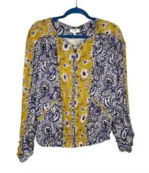 Umgee Mustard Yellow & Blue Zip Up Floral Bomber Jacket