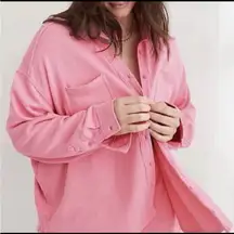 Aerie Pink Fleece Oversized Button Shirt Shacket Size XSmall