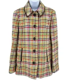 Coach  Tattersall Hampton Tweed Plaid Houndstooth 100% Wool Pea Coat Jacket