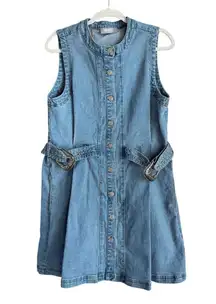 Blue B Denim Mini Dress Belt Buckle Straps Womens Large Festival Concert Western