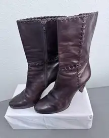 Antonio Melani Brown Leather Whipstitch Mid-Calf Boots Women’s 6.5M Y2K Edge‎
