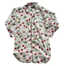 Nick & Nora Nightshirt S/M White Cherry Print‎ Cotton Button Front Sleep Shirt