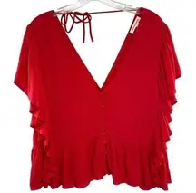 Newbury Kustom Red Ruffle Peplum Cropped Top