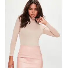 NWT Missguided Nude Turtleneck Long Sleeve Bodysuit sz 10