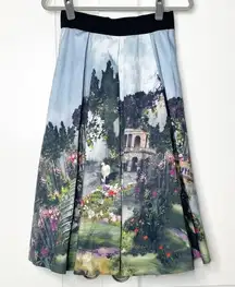 Alice + Olivia RARE HTF -  Audrey Midi Flare Landscape Box Pleat Skirt Size 4