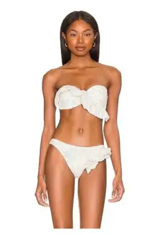 CHIO Ruffle Bikini Top in Silver Medium New Bandeau Strapless Tube