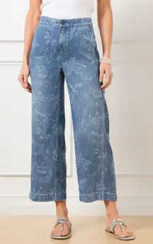 Talbots Women's Wide Leg Crop Jeans Size 14 Floral Denim Blue TENCEL - NWT