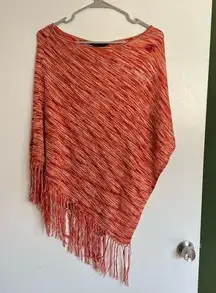 Y2K style  heathered orange red fringe detail silk blend poncho