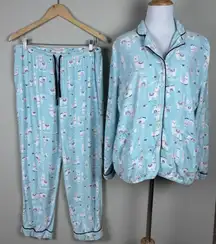 Karen Neuburger Live Love Lounge Womens L Flannel Pajama Set Llama PJs Top Pants