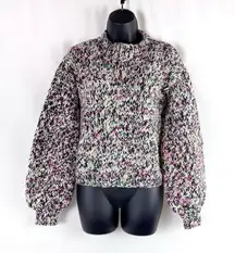 Ulla Johnson Rhea Multicolor Chunky Knit Sweater with Puff Sleeves Crew Neck XS