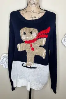 NTM Jolt Navy & Cream Gingerbread Man Ice Skating  Sweater Size Extra Large