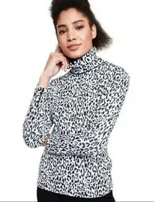 Victor Glemaud Target Leopard Long Sleeve Turtleneck Sweater Shirt Black White
