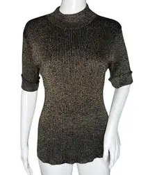 Joseph A Shirt Womens Large Brown Shimmer Silk Ribbed Knit Top Party Cocktails