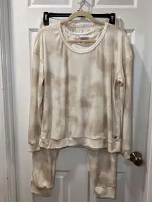 Cozy Tie-Dye Loungewear Set Beige Cream Sweatshirt & Joggers Two-L