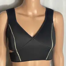 Black Crop Top by Black M, Side Cutout Zip Back Bra Top Medium