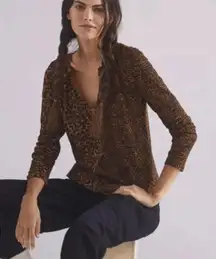 Pilcro from Anthropologie Raw Hem Long Sleeve Leopard Print Top - Size - Medium