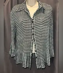 Covington Y2K Stretch Pleated Houndstooth Long Sleeve Top