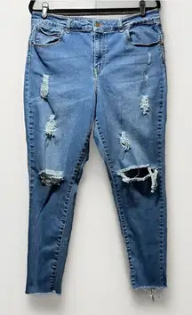 Wax Jeans 16 Distressed High Rise Raw Hem Skinny Jeans Butt I‎ Love You