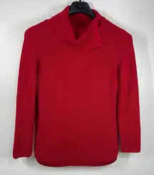Talbots Red Cotton Blend Ribbed Knit Sweater Medium Cowl‎ Neck Knit Pullover Top