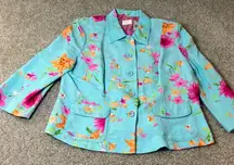 Emma James Floral Linen Blend Blazer Jacket Career Office Coat Womens Size 14‎
