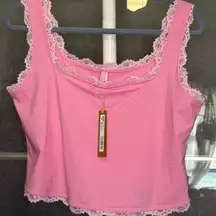SKIMS Bubblegum Pink Tank Top with Lace Detail
