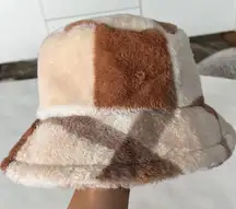 Women's Neutral Plaid Thick Warm Fuzzy Bucket Hat