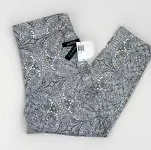 PREMISE Tummy Control Womens Size L Black White Paisley Pull-On Bengaline Pants