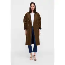 ZARA  Dark Brown Double Breasted Corduroy Trench Coat S