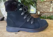 UGG Black Suede Shearling Hiker Boots Women Size 5 US 37 EU Lace Up Zip Winter