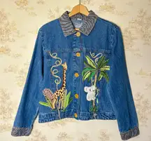 Vintage Bleu Bayou embroidered giraffe koala bear zebra animal denim jean jacket