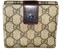 Authentic Gucci GG Plus Monogram Ladies GG French Flap Wallet Beige Ebony Cocoa