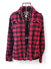 American Eagle - Women's Red Black Flannel Shirt - XS - Classic Buffalo Checked