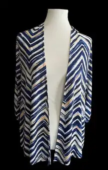 Agenda Open Cardigan/Blouse Zig Zag Blue/Yellow/White Size Small