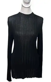 3.1 Phillip Lim Black Cotton T Shirt Long Sleeve Top Semi Sheer Ribbed Size L