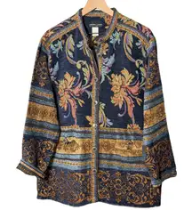 Vintage Floral Robert Louis Tapestry Jacket Large Button Front Cotton Blend Fall