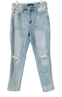 Judy Blue Star Bright Light Wash Distressed Boyfriend Fit Jeans Size 9/29