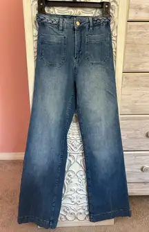 H&M braided high waist with front back patch pockets retro flared jeans size 0